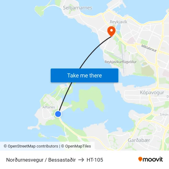 Norðurnesvegur / Bessastaðir to HT-105 map