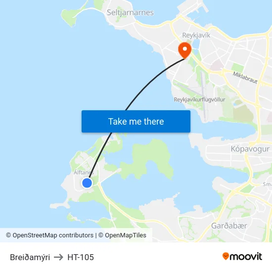 Breiðamýri to HT-105 map