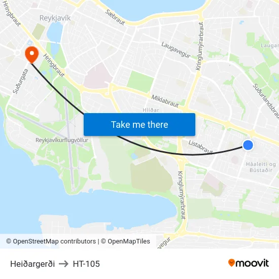 Heiðargerði to HT-105 map