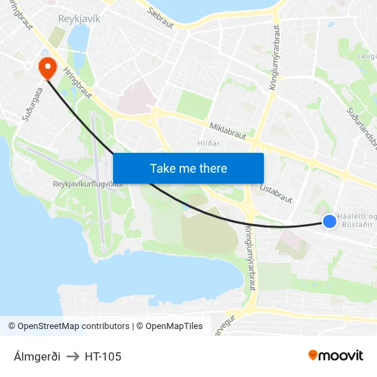 Álmgerði to HT-105 map