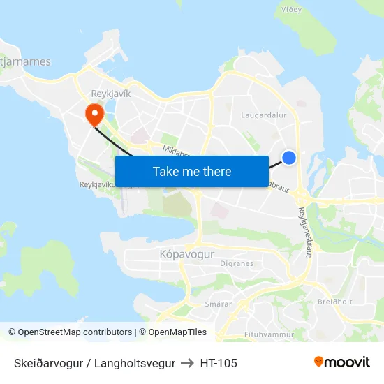 Skeiðarvogur / Langholtsvegur to HT-105 map