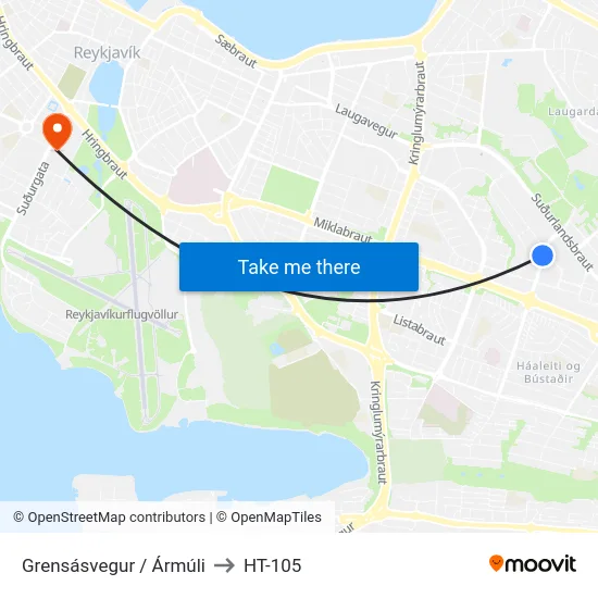 Grensásvegur / Ármúli to HT-105 map
