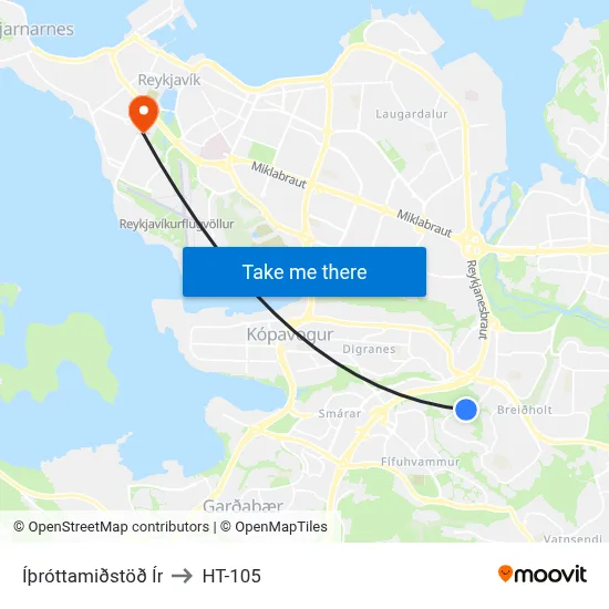 Íþróttamiðstöð Ír to HT-105 map
