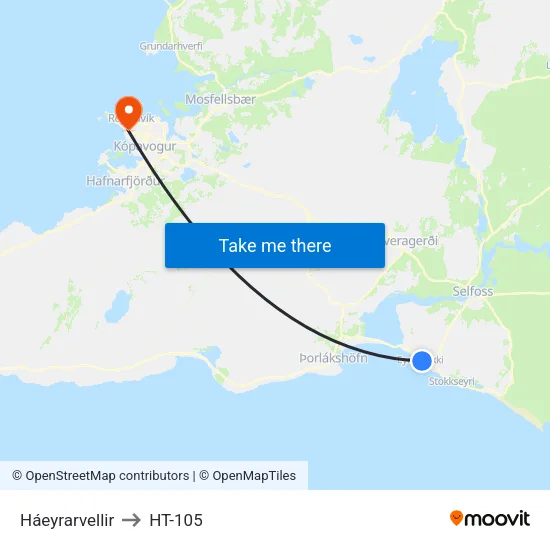 Háeyrarvellir to HT-105 map