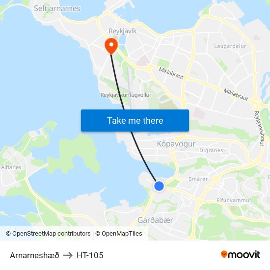 Arnarneshæð to HT-105 map