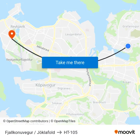 Fjallkonuvegur / Jöklafold to HT-105 map
