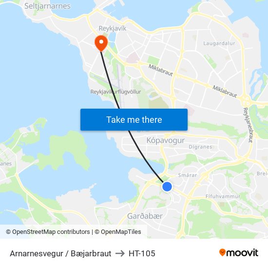 Arnarnesvegur / Bæjarbraut to HT-105 map