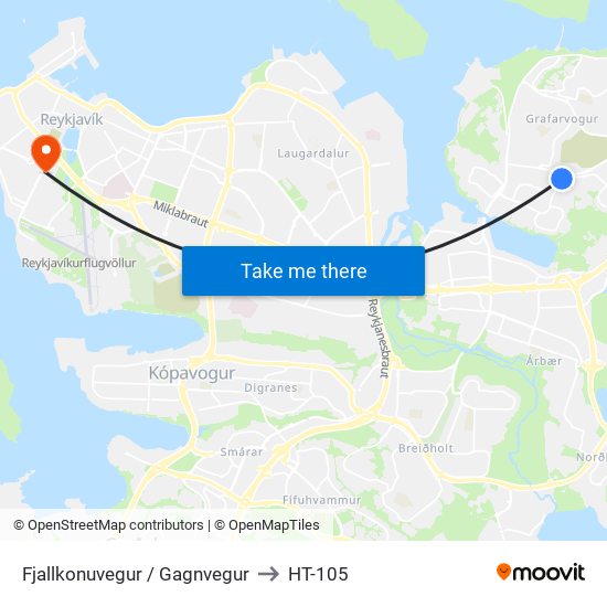 Fjallkonuvegur / Gagnvegur to HT-105 map