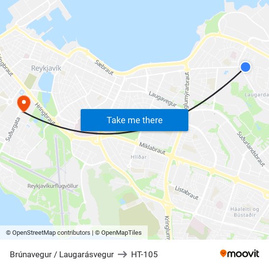 Brúnavegur / Laugarásvegur to HT-105 map