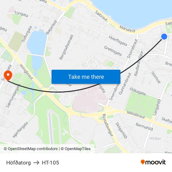 Höfðatorg to HT-105 map