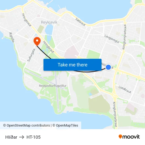 Hlíðar to HT-105 map