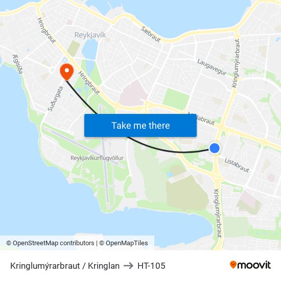 Kringlumýrarbraut / Kringlan to HT-105 map