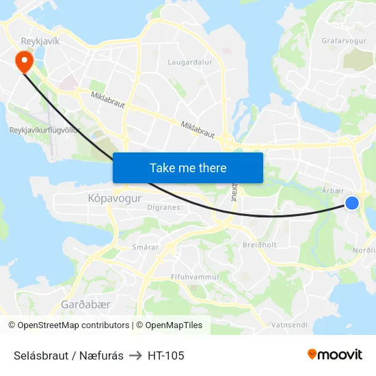 Selásbraut / Næfurás to HT-105 map
