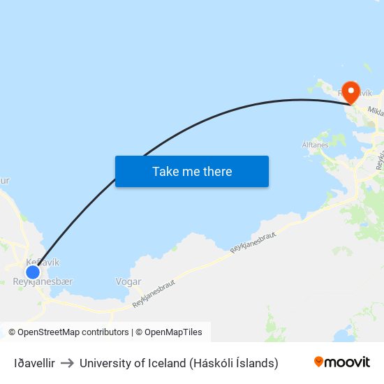 Iðavellir to University of Iceland (Háskóli Íslands) map