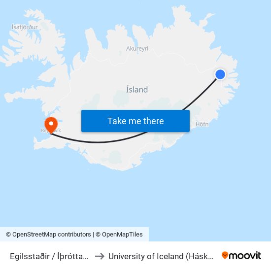 Egilsstaðir / Íþróttamiðstöð to University of Iceland (Háskóli Íslands) map