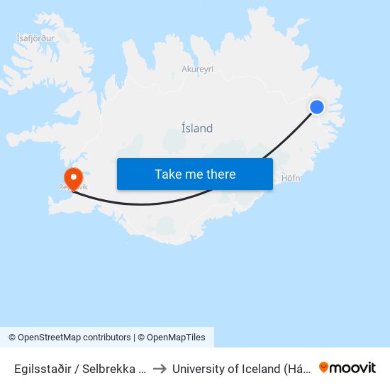 Egilsstaðir / Selbrekka V. Sey.Fj.Veg to University of Iceland (Háskóli Íslands) map