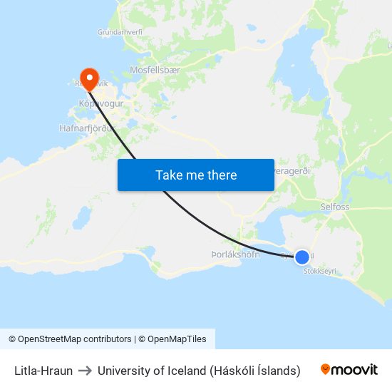 Litla-Hraun to University of Iceland (Háskóli Íslands) map