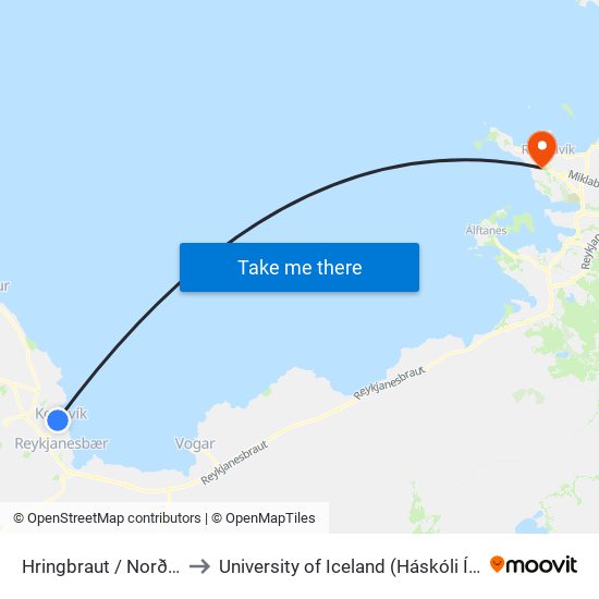 Hringbraut / Norðurtún to University of Iceland (Háskóli Íslands) map