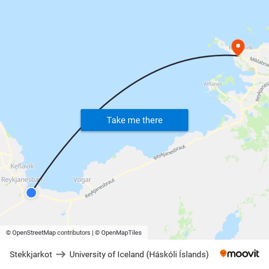 Stekkjarkot to University of Iceland (Háskóli Íslands) map