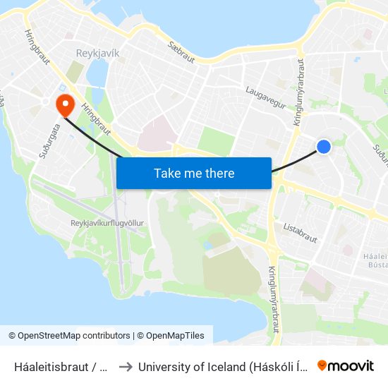 Háaleitisbraut / Múlar to University of Iceland (Háskóli Íslands) map