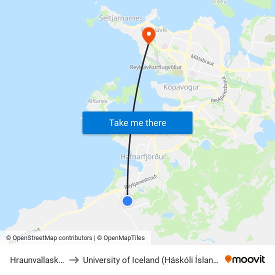 Hraunvallaskóli to University of Iceland (Háskóli Íslands) map