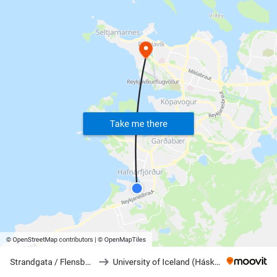 Strandgata / Flensborgartorg to University of Iceland (Háskóli Íslands) map