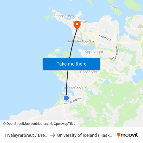 Hvaleyrarbraut / Brekkutröð to University of Iceland (Háskóli Íslands) map