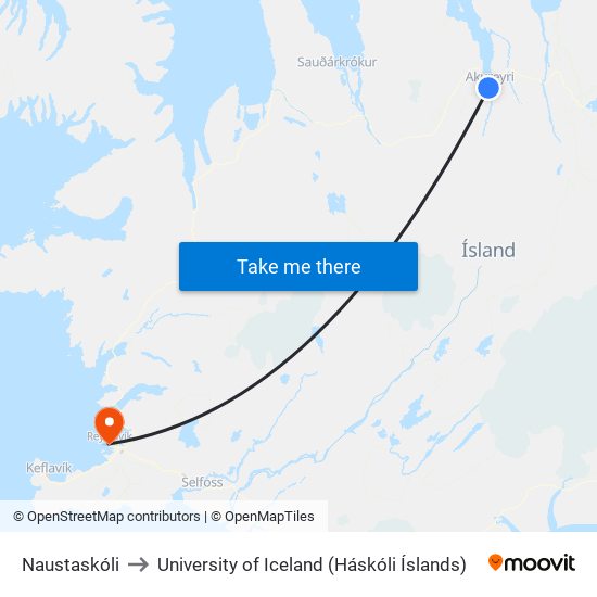 Naustaskóli to University of Iceland (Háskóli Íslands) map