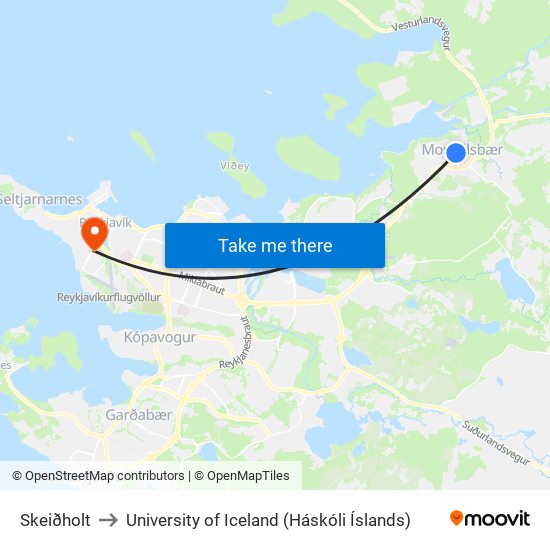 Skeiðholt to University of Iceland (Háskóli Íslands) map