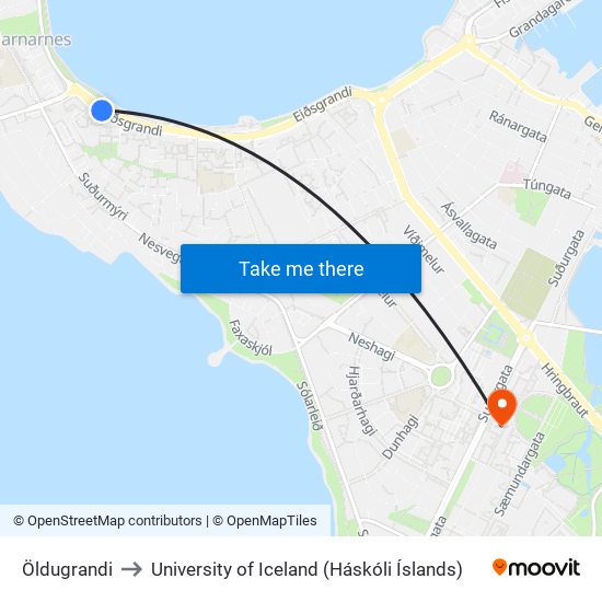 Öldugrandi to University of Iceland (Háskóli Íslands) map