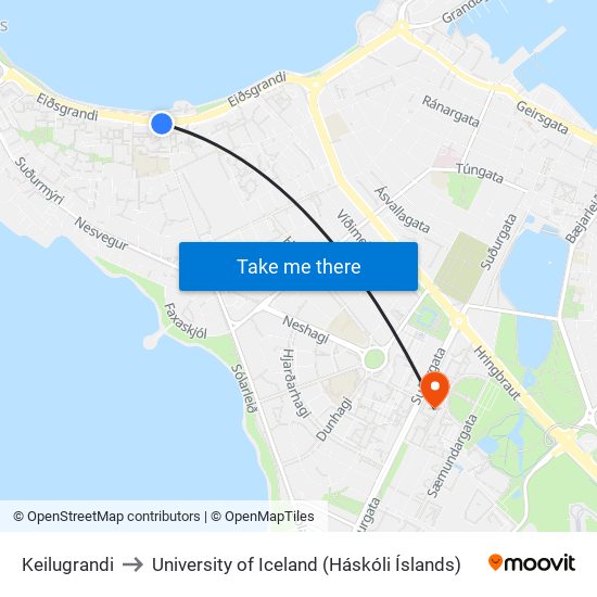 Keilugrandi to University of Iceland (Háskóli Íslands) map