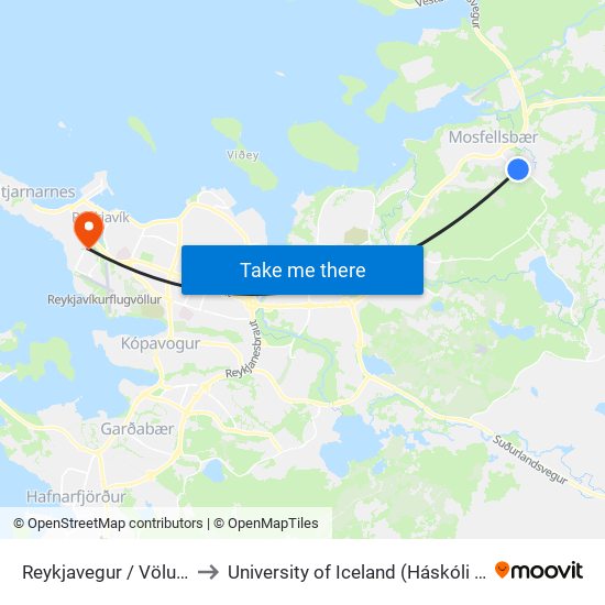 Reykjavegur / Völuteigur to University of Iceland (Háskóli Íslands) map