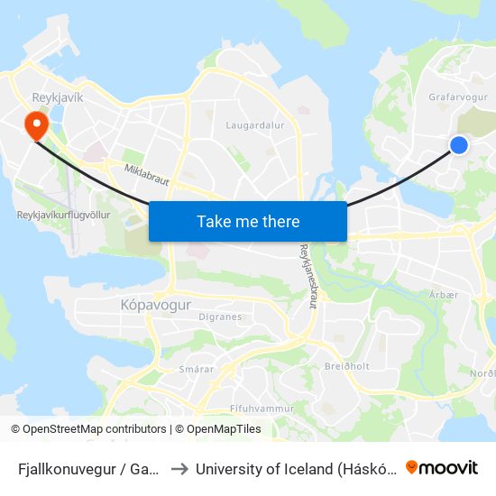 Fjallkonuvegur / Gagnvegur to University of Iceland (Háskóli Íslands) map