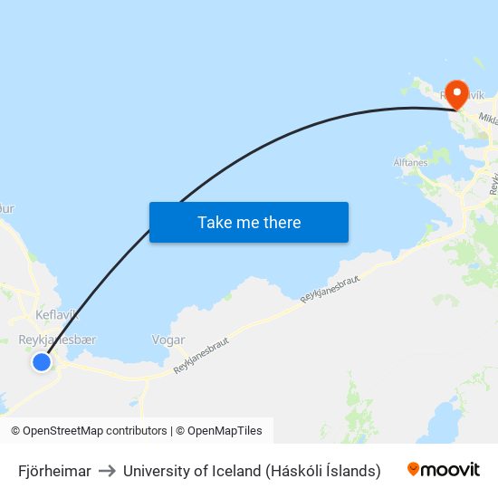 Fjörheimar to University of Iceland (Háskóli Íslands) map