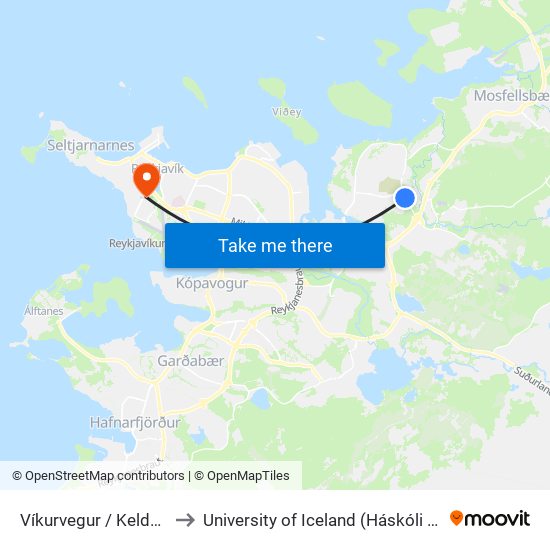 Víkurvegur / Keldnaholt to University of Iceland (Háskóli Íslands) map