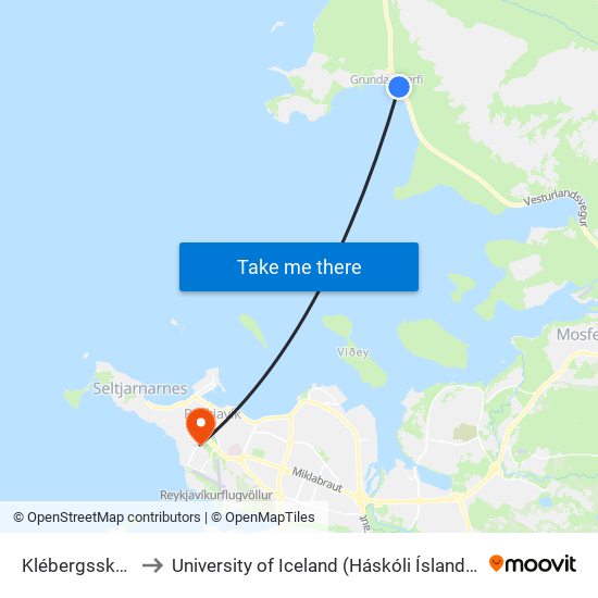 Klébergsskóli to University of Iceland (Háskóli Íslands) map