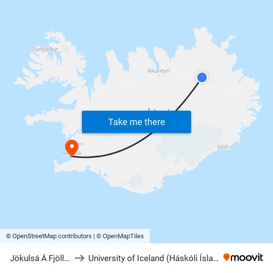 Jökulsá Á Fjöllum to University of Iceland (Háskóli Íslands) map