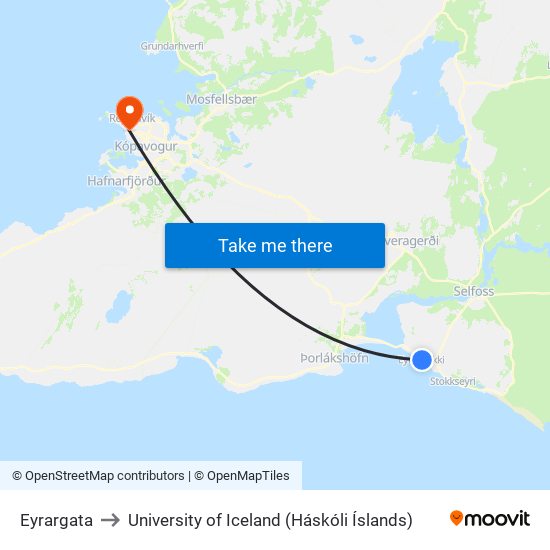 Eyrargata to University of Iceland (Háskóli Íslands) map