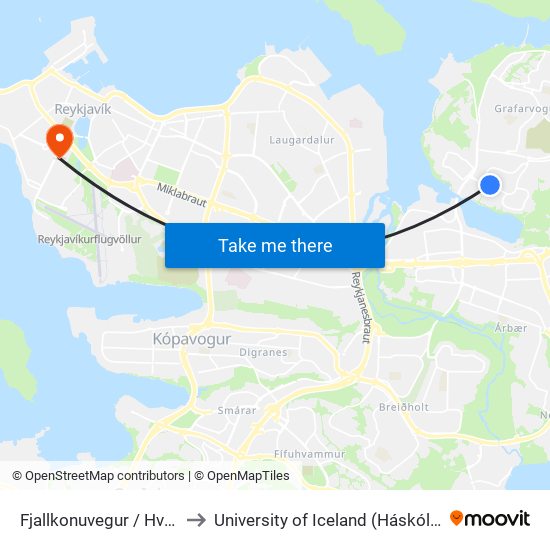 Fjallkonuvegur / Hverafold to University of Iceland (Háskóli Íslands) map