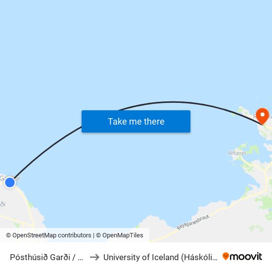 Pósthúsið Garði / Garður to University of Iceland (Háskóli Íslands) map