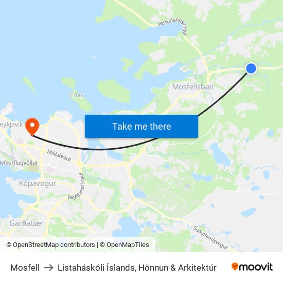 Mosfell to Listaháskóli Íslands, Hönnun & Arkitektúr map