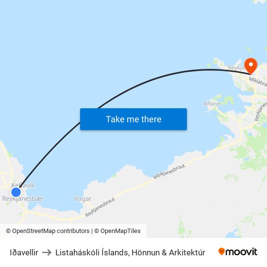 Iðavellir to Listaháskóli Íslands, Hönnun & Arkitektúr map