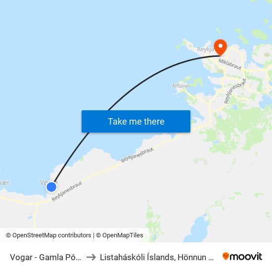 Vogar - Gamla Pósthúsið to Listaháskóli Íslands, Hönnun & Arkitektúr map