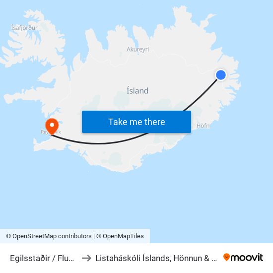 Egilsstaðir / Flugvöllur to Listaháskóli Íslands, Hönnun & Arkitektúr map