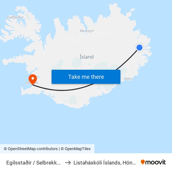 Egilsstaðir / Selbrekka V. Sey.Fj.Veg to Listaháskóli Íslands, Hönnun & Arkitektúr map