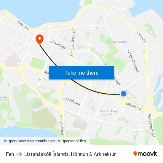 Fen to Listaháskóli Íslands, Hönnun & Arkitektúr map