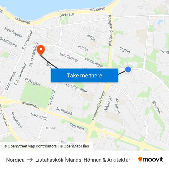 Nordica to Listaháskóli Íslands, Hönnun & Arkitektúr map