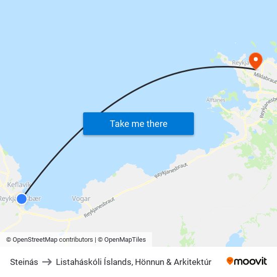 Steinás to Listaháskóli Íslands, Hönnun & Arkitektúr map
