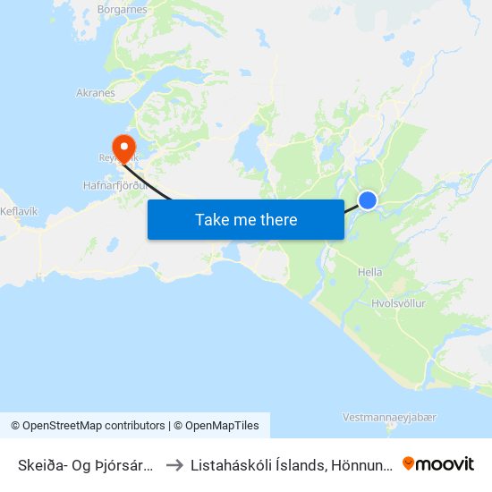 Skeiða- Og Þjórsárdalsvegur to Listaháskóli Íslands, Hönnun & Arkitektúr map