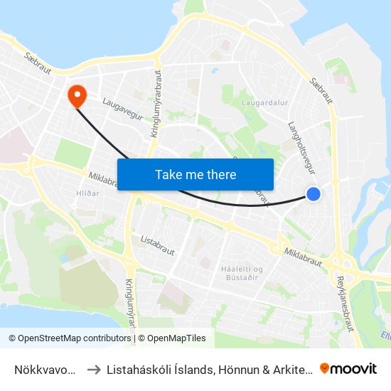 Nökkvavogur to Listaháskóli Íslands, Hönnun & Arkitektúr map